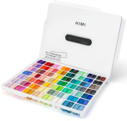 ARTFLY HIMI - Juego de Pintura Gouache, 112 Colores x 12 ml, Diseño de Taza de Gelatina Doble con Estuche de Transporte Portátil, No Tóxico, Perfecto para Artistas Principiantes, Estudiantes (Blanco)