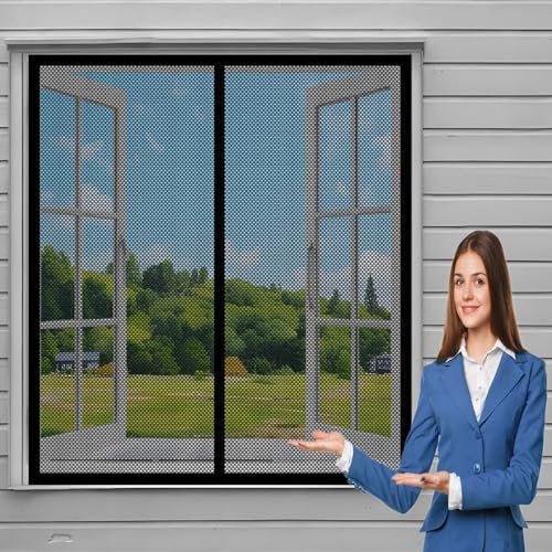 Moustiquaire Fenêtre Magnétique 140 x 175 cm Rideau Anti Moustique Fermeture Automatique Auto-Adhésif Rideau pour Fenetre Coulissante, Noir