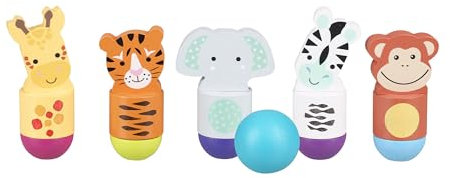 Jungle Animals Wooden Skittles - Bowling Set Skittles Game for Kids, Indoor and Garden Toys - Wooden Toys for 2 Year Olds, Toddler - Early Development & Activity Toys by Orange Tree Toys