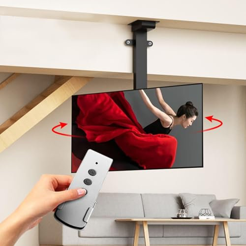 GUODDM Support TV motorisé, Support TV de Plafond Ajustable Motorisé, pour écrans Plasma/LCD/LED de 30-70 Pouces jusqu'à 60kg, VESA Max 600x400mm(360 Degree Rotating Bracket)