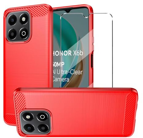 Coque et 1Pcs Verre trempé Protection Compatible with Honor X6B Coke Coque de Protection Compatible with Honor X6B étui Housse Etui Protection et protège écran Antichoc,Red