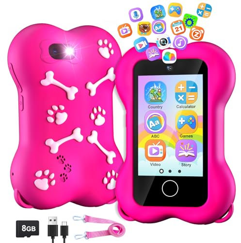 VATOS Kinder-Smartphonespielzeug für Mädchen und Jungen, süßes Pfotenknochen-Kinderhandy, 7,1 cm Touchscreen, HD-Doppelkamera, 8 GB Speicherkarte, Geburtstagsgeschenk für Kinder von 3–10 Jahren