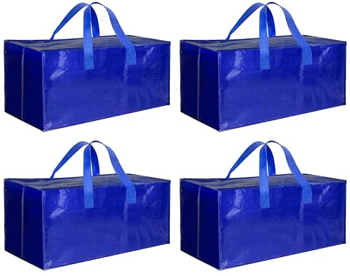 HealSmart 4 Pack Extra Large Moving Bags with Zippers & Carrying Handles, Heavy-Duty Storage Tote Moving Boxes for Dorm Room Essentials Storage Bags, Blue