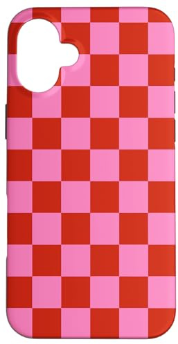 Niedliches Schachbrettmuster in Rosa und Rot Hülle für iPhone 16 Plus