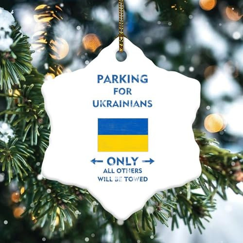 Parkplatz nur für Ukrainer, Weihnachtsbaumschmuck, Länderflagge, patriotischer Porzellananhänger, Weihnachtsbaumschmuck, Bauernhaus, Keramik, Weihnachtskugel für Kinder, Tochter, Sohn