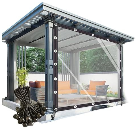 Rideau de bâche imperméable transparent avec œillets pour tonnelle et parois latérales d'abris auto, idéal pour jardin (3 x 4 m)
