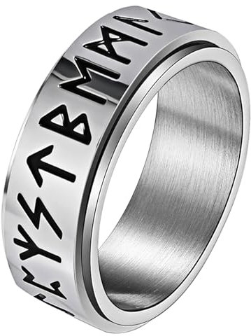 JewelryWe Wikinger Angst Ring Herren: Edelstahl Herren-Ring Nordische Runen Spinnerring Fidget Anxiety Ring Stressabbau Drehbarer Fingerring Bandring Punk Hip Hop Armulett Schmuck Silber Größe 57