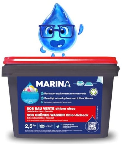 MARINA SOS grünes Wasser, Schockdesinfektion, schnell lösliches Chlor Granulat für Pool