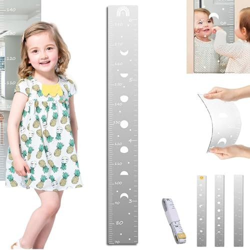 ITETONE Wachstumstabellen-Spiegel für die Wand, Wachstumstabellen-Spiegel für Kinder, Spiegel-Wachstumstabelle für die Wand, Höhenlineal mit Aufklebern für die Wand, Kinderzimmer-Dekoration Type B