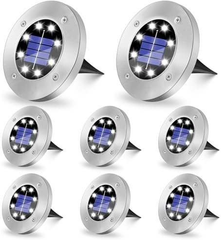 SCNNC Solar Bodenleuchten Aussen Kaltweiß 8 LEDs, 8 Stück
