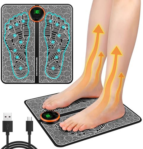 Fussmassagegerät EMS, Fußmassagegerät Elektrisch mit 8 Modi und 19 Intensitäten, Faltbares und Tragbares Elektrisches Fußmassagegerät für Die Durchblutung Muskelschmerzen Linderung für den Heim