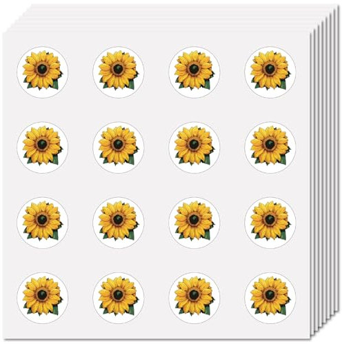 CREATCABIN 128Stück 8 Blätter Sonnenblumen Aufkleber Kleine Blumen Aufkleber Großpackung Kunststoff Selbstklebend Wasserfest Runde Pflanzen Aufkleber Für Scrapbooking Umschläge Planer Dekoration 2.5cm