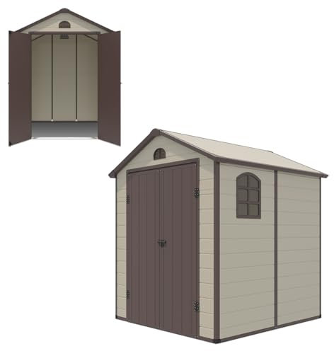 COSTWAY Casetta da Esterno Impermeabile, Capanni Porta Attrezzi in PVC con Sfiati, Finestra, Porta con Cerniera, Capanni Porta Scope per Giardino e Fattoria