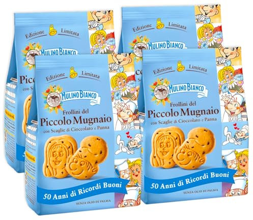 4X Mulino Bianco Frollini del Piccolo Mugnaio con Scaglie di Cioccolato e Panna 300g