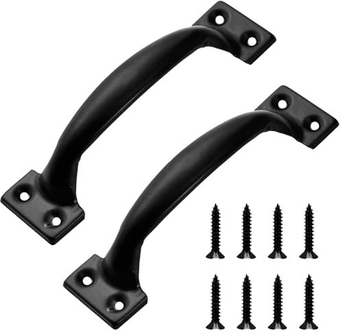 Lyqaq 2 Pack Black Cast Iron D-Handles Door Handle - 92mm Heavy Duty Pull Handles for Door, Shed & Garden Gates, Gate Handles for Wooden Gates, Hot Bed Handle for Cabinets, Furniture & Outdoor Use