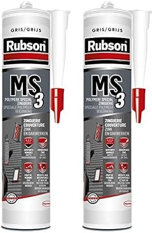 RUBSON MS3, Mastic polymère pour couverture/zinguerie, pour étanchéité et collage en extérieur, Gris Zinc, Cartouche 280 ml (Lot de 2)