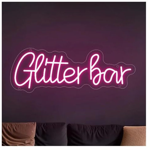 SHOUXI Decoración Lámparas Glitter Bar Letrero LED De Neón Con Alimentación USB Decoración De Pared Para Fiesta De Club Nocturno Decoración De Luces De Neón LED Letrero 14.1cm×40cm(Rosa)