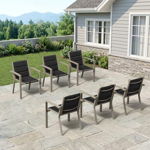 TRIUMPHKEY Gartenstühle Stapelbar, 6er Set Aluminium Gartenstuhl mit Armlehnen, Garten Stapelstühle, Balkonstühle, Garten Esszimmerstühle, Wetterfeste Terrassenstühle, Braun