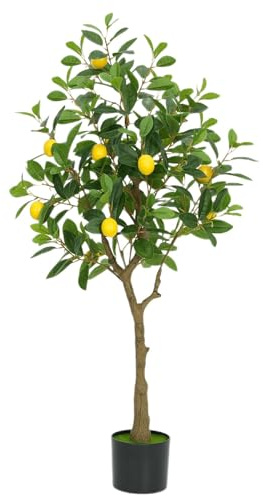 Crevyteg Arbre citronnier Artificiel 120cm avec Pot – Feuilles en Caoutchouc, Tronc Naturel – Plante Verte réaliste pour déco Maison, Bureau, Cadeau ou Photographie – Variante : 120cm Lemon Tree