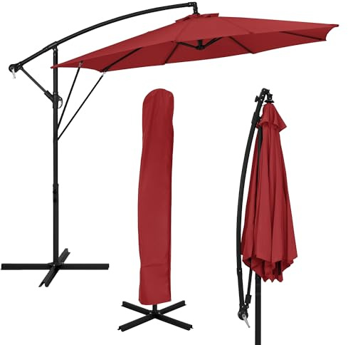 ML-Design Ampelschirm Ø300 cm rund mit/ohne LED Solar, Alu Sonnenschirm mit Kurbel, Gartenschirm UV50+ Sonnenschutz & wasserabweisend, Marktschirm 360° drehbar, Terrassenschirm mit Abdeckung & Ständer