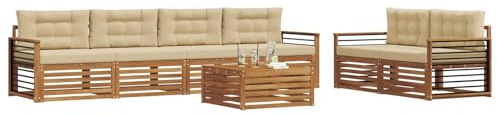 vidaXL Outdoor-Sofagarnitur mit Kissen 7 pcs Natur und Beige, Garten-Sofa, modernes Ecksofa, langlebiger Lounge, Terrasse, Bequeme Sitzgruppe für Entspannung