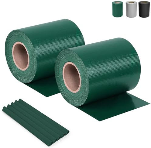 Ribelli 2er Set Sichtschutzstreifen Zaun, 2 Rollen á ca. 35 Meter x 19 cm inkl. 60 Clips, PVC Sichtschutz Zaunfolie, Doppelstabmatten Zaunfolie, Windschutz für Gartenzaun, Balkon,Grün