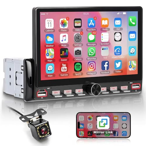 Rimoody Autoradio 1 Din con Bluetooth IOS/Android Mirror Link, 7 Pollici Touchscreen Autoradio Single Din con Vivavoce Bluetooth FM Radio USB/AUX/TF Controllo del Volante Telecamera Posteriore