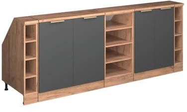 Vicco Küchenschrank für Dachschrägen R-Line, Anthrazit-Gold, 210 cm 5er Set Schrankkorpuss 60 cm Tiefe, geeignet für schräge Wände und Variable Küchenmontage