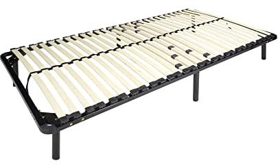 Metallbett Lattenrost 80x200 cm mit 28 Federholzleisten und Mittelzonenverstellung, Gästebett auf Füßen, Saugroboter und Unterbettbewahrung Freundlich - 28cm hoch - für alle Matratzen geeignet