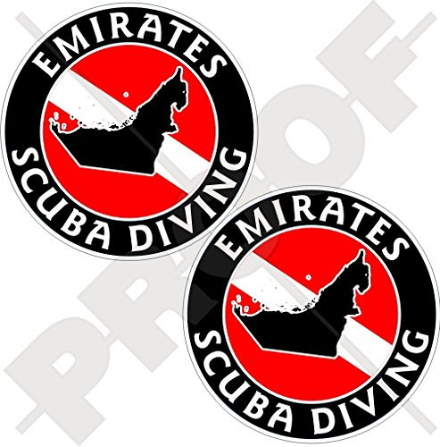 Vinyl-Aufkleber, Motiv: Vereinigte Arabische EMIRATES SCUBA DIVING Flagge, UAE-Karte, 75 mm, rund, 2 Stück