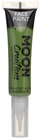Moon Creations Tubos de pintura facial y corporal con pincel aplicador | Sin crueldad | Pintura facial para niños, adultos, disfraces, festivales, Halloween Verde 15ml