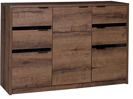 Mirjan24 Kommode Reton K3D4SZ R02, Anrichte, Mehrzweckschrank, Highboard, Sideboard, Wohnzimmerschrank, Schrank, Wohnzimmer, Schubladenkommode (Monastery Eiche/Monastery Eiche + Schwarz Hochglanz)