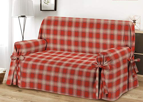 Homelife Sofabezug Rot & Couch Überzug | weicher Sessel & Sofa Überzug & Sofaüberwurf Decke kariert | Karo Sofa Überwurf aus angenehmer Baumwolle | schöne Sofa Cover Abdeckung