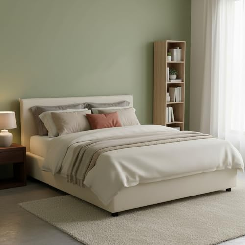 Talamo Italia - Bibiana Doppelbett, Bettkasten mit Stoffbezug, 100 % Made in Italy, Öffnung vorne, inklusive Matratze 160 x 190 cm, Beige