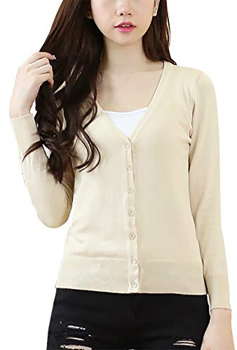 Mooncolour Womens 24 Colors Knit Outwear Cardigan Swearter, Apricot, UK 8-10