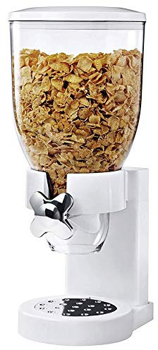 BAKAJI Dispensador para Cereales, Pasta, Caramelos, Frutos Secos, Individual con Rueda, Recipiente g y dosificador Interno, Color Blanco, 500 gr