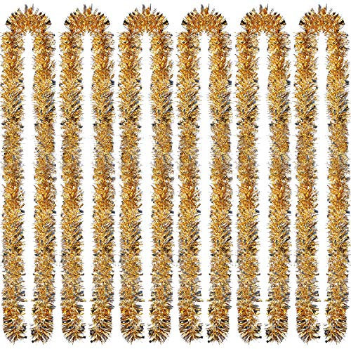 Sumind 6 Stücke Weihnachten Lametta 39,4 Fuß Metallic Garland Glitzernde Hängende Dekoration für Weihnachtsbaum Kranz Hochzeit Party Lieferungen (Gold Silver)