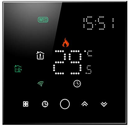Qiumi Termostato Inteligente WiFi para calefacción Individual de calderas de Gas/Agua Funciona con Alexa Google Home Contacto seco, La Pantalla de luz de Matriz LED Protege Sus Ojos 5A 95~240V CA
