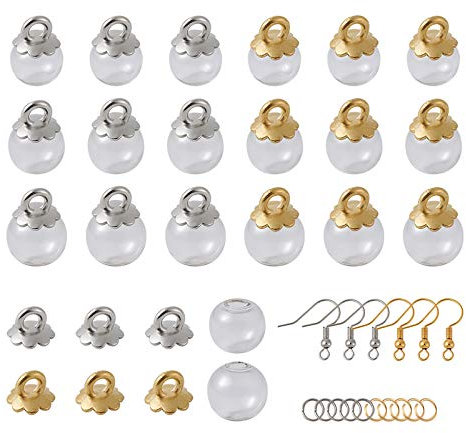 Cheriswelry 60 Stück Mini-Glaskugeln, leer, durchsichtig, 14 mm, 16 mm, 18 mm, mit Bügel, Ohrringhaken, Biegering für Ohrringe, Schmuckherstellung