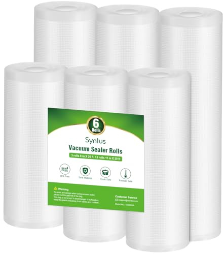 Syntus Vacuum Sealer Bags for Food, 3 Rolls 11 x 20' and 3 Rolls 8 x 20'
