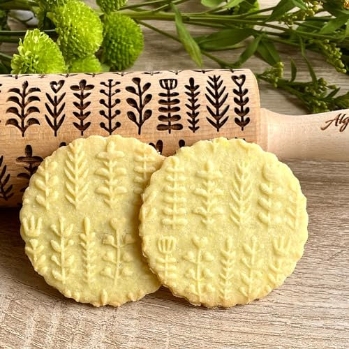 HERB PFLANZEN präge Nudelholz für hausgemachtes Gebäck. Gravierte Teigroller mit winzige Pflanzen für Keramik. Gravierte Nudelholz mit Muster von Algis Crafts