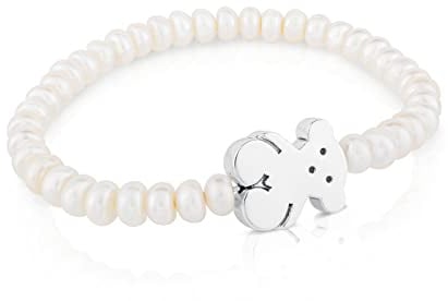 TOUS Pulsera de Perlas para Mujer con Motivo de Oso en Plata de Primera Ley, Elegante y Versátil, Colección Sweet Dolls