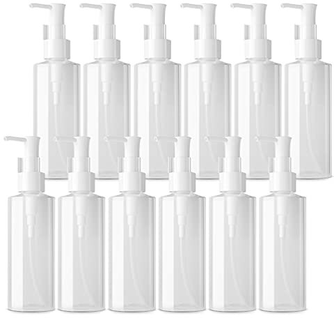 TIANZD 12 Pezzi Bottiglia Oval Vuoti da 100 ml Bottiglie con Pompa Flaconi di Lozione Transparent in Plastica Ricaricabili per Domestici Dispenser per Doccia da Viaggio con Imbuto