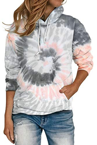 HVEPUO Teenager Mädchen Tie Dye Pullover Basic Oberteile Italienische Mode Damen Kawaii Indie Clothes Batik Hoodie Y2K Aesthetic Oberteile Pullunder Damen Grau M