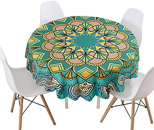 Highdi Tischdecke Rund Lotuseffekt Wasserdicht Antifouling Pflegeleicht Abwaschbar 3D Druck Tischdecke, für Home Küche Dekoration, Verschiedene Größen (Mode grün,Durchmesser 180cm)