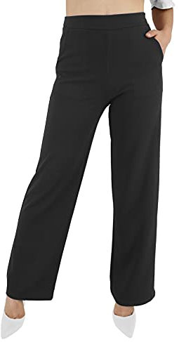 JOPHY & CO. Pantalone Tuta Cabana con Tasche Donna Leggero Comodo a Zampa Larga Elastico in Tessuto (cod. 6503) (Nero, L)