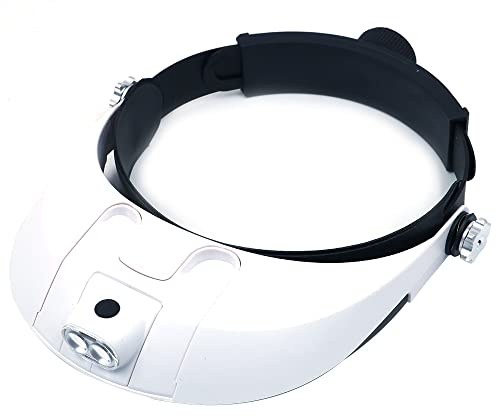 ZONADAH Kopfbandlupe mit LED-Licht, freihändige Leselupe, 1-fache bis 3,5-fache Lupe mit 2 LED-Lichtern, 5 abnehmbare Linsen zum Lesen, Schmucklupe und elektronische Reparatur