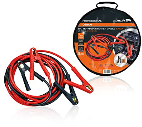 OSRAM Professional Starter Cable 1200 A, Jump Leads for Petrol & Diesel Engines, 12/24 V, OSC500, Jumper Cable for ≤9.5 L Engines, Pure Multi-Strand Copper Cable, 5 m
