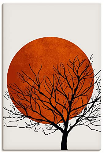 ARTLAND Wanddeko Leinwand Bilder Wandbild 60x90 cm Minimalismus Sonne Silhouette Baum Winter Japan U3XX