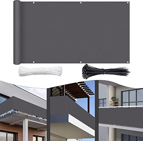ELINHGO Sichtschutz für Balkon, 55x830cm, Sichtschutz Balkonbespannung, 220 g/m², in div. Größen & Farben Deko für Balkongeländer, Terrasse & Garten, dunkelgrau